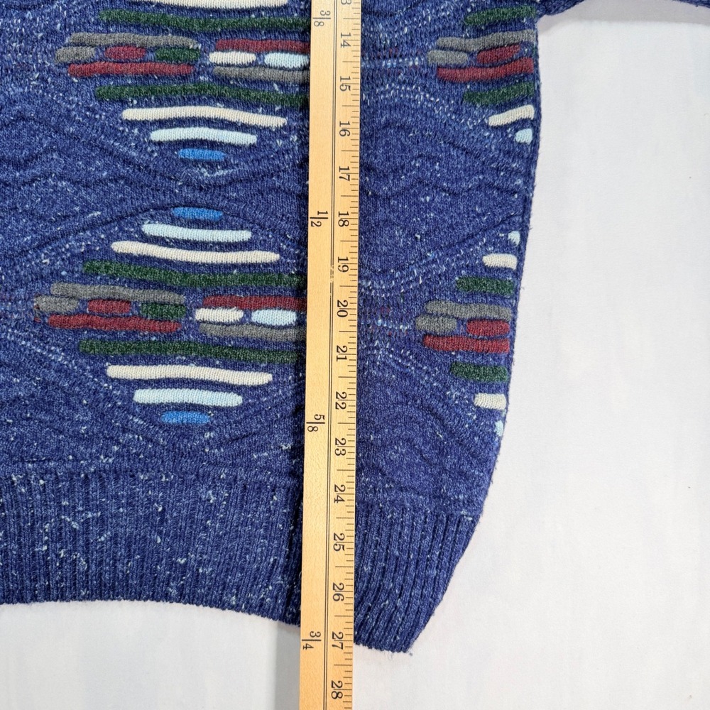 Tris Line Sweater Men L Blue Wool Blend Geometric Made in Italy Vintage Pullover - Picture 5 of 6